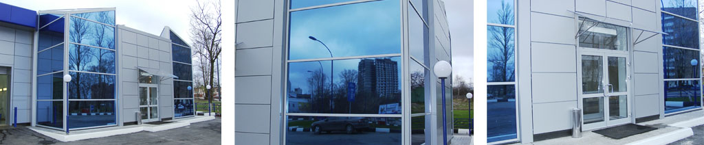 Остекление фасадов магазинов большими стеклопакетами Фрязино